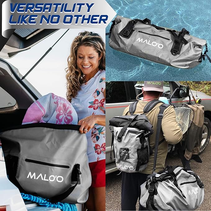 Malo'o Waterproof Dry Bag Duffel 40L/60L/100L, Roll Top Duffel Keeps Gear Dry for Kayaking, Rafting, Boating, Swimming, Camping, Hiking, Beach, Fishing - Internal & External Pockets and Molle Loops