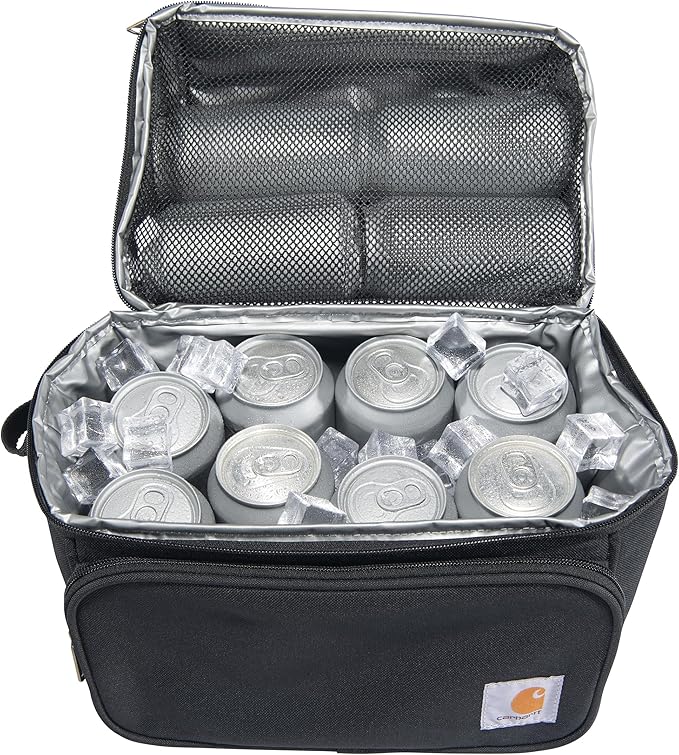 Carhartt Insulated 12 Can Two Compartment Lunch Cooler Bag - Rain Defender DWR Coating - Synthetic Lining Black 1 One Size One Size