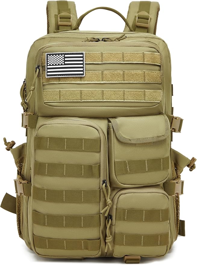 Wotony Tactical Backpack - Military waterproof backpack with multiple pockets and tactical gear for the outdoors (khaki, 45L)