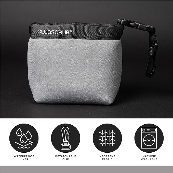 Golf Club and Golf Ball Cleaning Bag, Waterproof Clean Face Technology Liner, Detachable Clip, Machine Washable, Cleans Club Grooves, Dry Exterior (Neoprene or Microfiber Option Available)