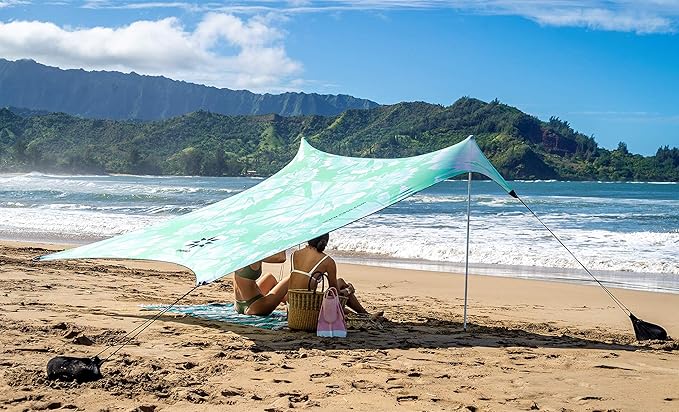 Neso Tents Beach Tent with Sand Anchor, Portable Canopy Sunshade - 7' x 7' - Patented Reinforced Corners (Mint Tie Dye)
