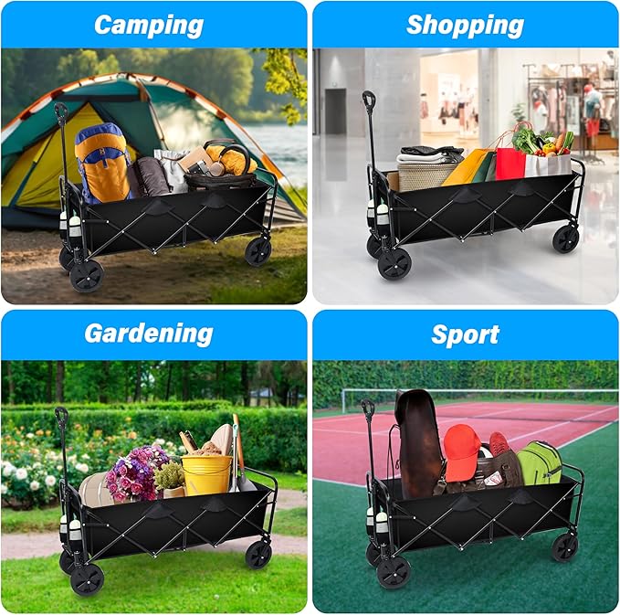 YSSOA Heavy Duty Folding Portable Hand Cart with Removable Canopy, 8'' Wheels, Adjustable Handles and Double Fabric for Shopping, Picnic, Beach, Camping