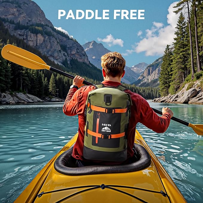 HEETA Waterproof Dry Bags Backpack 40L for Men & Women, Roll Top Heavy Duty Cushioned Hiking Backpack for Kayaking Boating Paddle Boarding Fishing Travel Camping Beach Vacation Cruise Ship Essentials