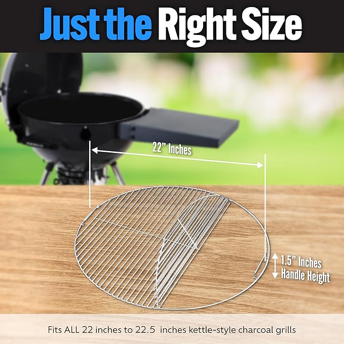 SnS Grills EasySpin Charcoal Grill Cooking Grate, 304 Stainless Steel, Large Hinged Opening, Perfect for 2-Zone Cooking, Replacement Grate Compatible with Weber & Other Grills - Fits 22” Kettles