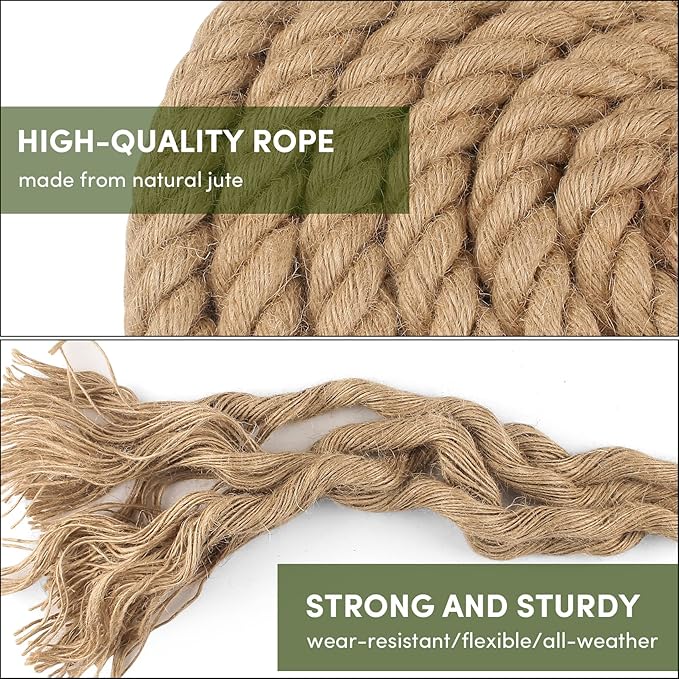 Manila Rope1-1/4in x 50ft,Natural Hemp Thick Rope,Large Decorative Nautical Rope,Twisted Manila Ropes Great for Gardening,Railings,Hammock