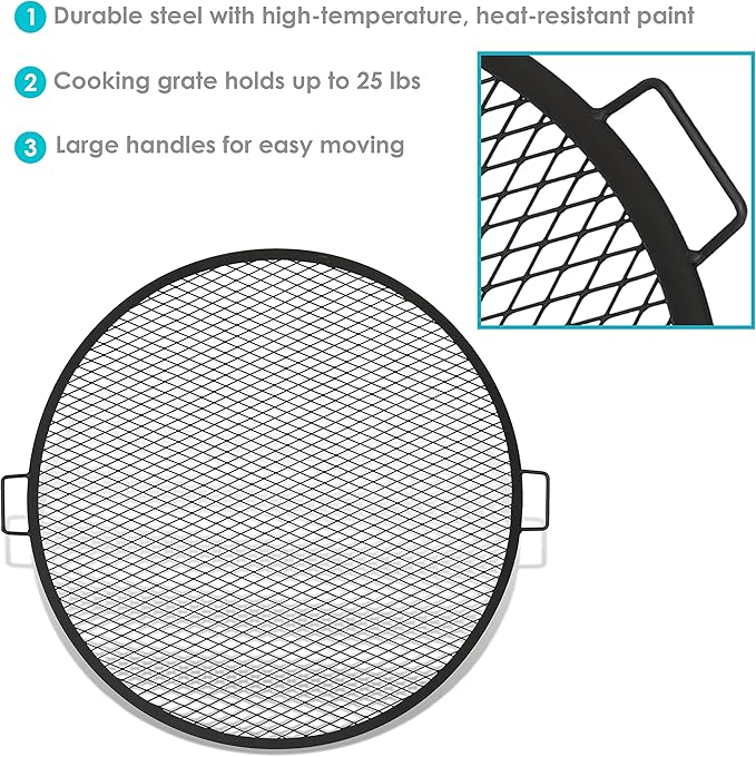 Sunnydaze X-Marks Fire Pit Cooking Grate - Outdoor Round Black Steel BBQ Campfire Grill with Handles - 36-Inch