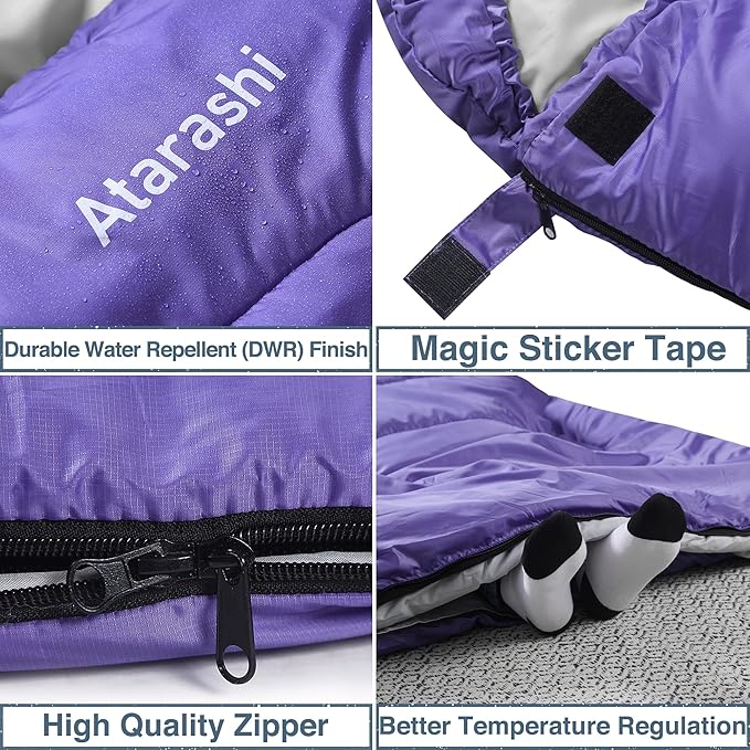 Atarashi Camping Sleeping Bag- 4 Seasons for Adults, Light, Warm, Extra-Large with Compression Sack- Great for Hiking, Backpacking & Outdoor Adventures