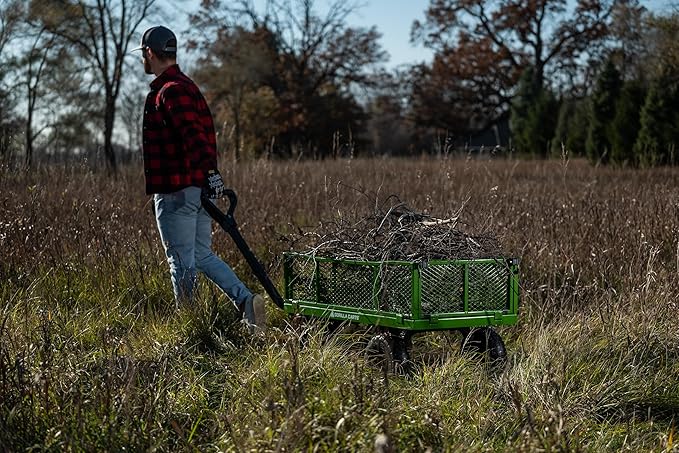Gorilla Carts Steel Utility Garden Cart with No-Flat Tires, 4 Cubic Feet, 800-Pound Capacity, Green, Amazon Exclusive