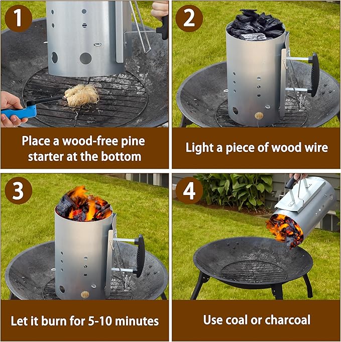 E500 Larger Charcoal Chimney Starter with 60Pcs Charcoal Starter, Coal Chimney Starter for Grill, BBQ Fire Starter Kit