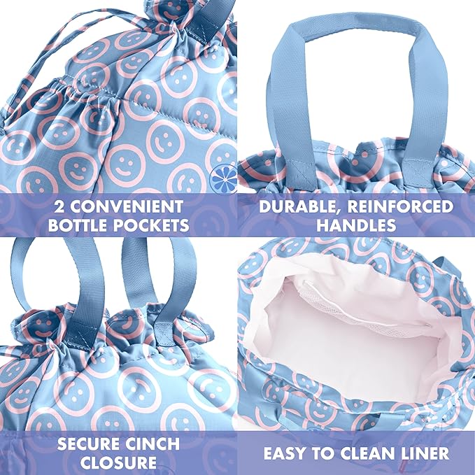 Fit & Fresh Lunch Bag For Women, Insulated Womens Lunch Bag For Work, Stain-Resistant Large Lunch Box For Women With Containers, Cinch Closure Cromwell Bag, All Smiles Bubble Gum