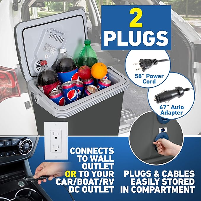 Electric cooleK-Box Electric Cooler and Warmer for Car and Home - 34 Quart (32 Liter) - Dual 110V AC House and 12V DC Vehicle Plugs