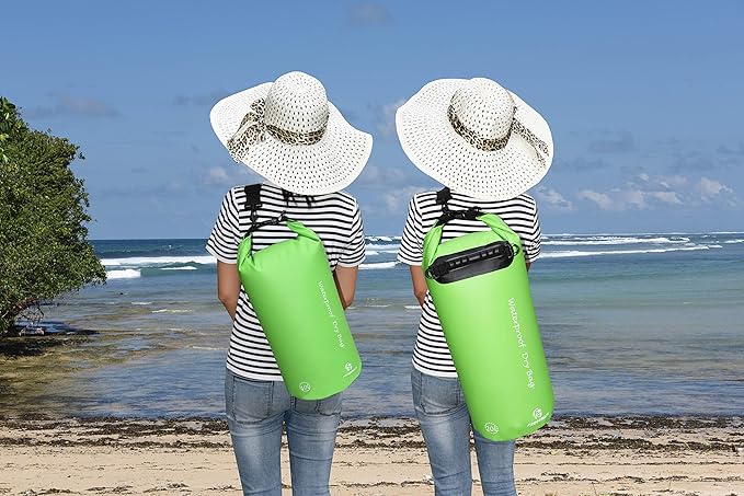 Waterproof Dry Bags Set of 3 Dry Bag with 2 Zip Lock Seals & Detachable Shoulder Strap, Waist Pouch & Phone Case - Can Be Submerged Into Water - for Swimming (Green, 10L)