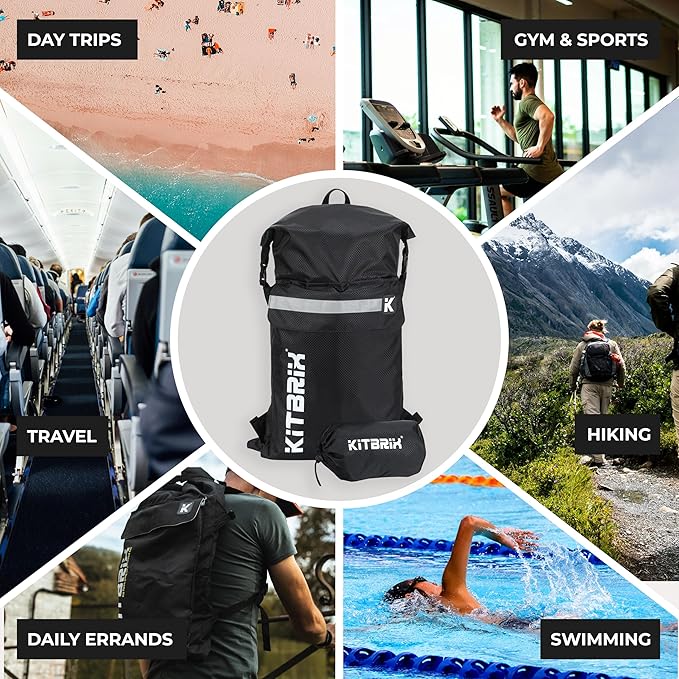 KitBrix PoKit Packable Daypack - Waterproof Dry Bag Backpack for Hiking, Running, Cycling, Camping & Outdoor Adventures - 25L Rolltop Backpack - Ultra-Light Day Pack & Swimming Bag