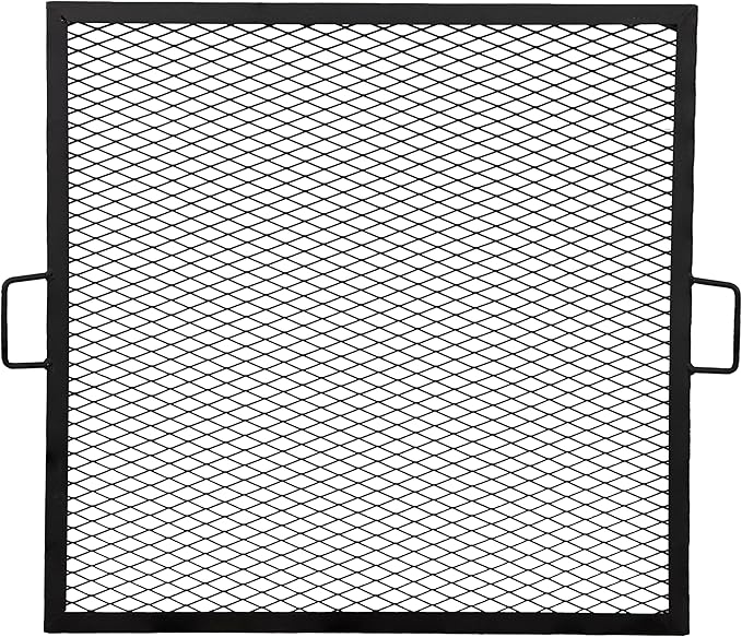 Sunnydaze X-Marks Fire Pit Cooking Grate - Outdoor Square Black Steel BBQ Campfire Grill with Handles - 40-Inch