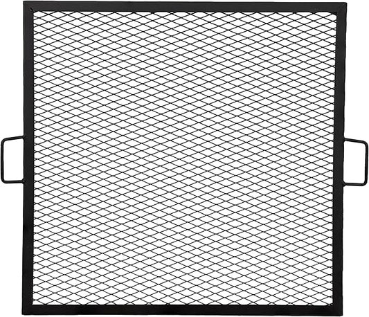 Sunnydaze X-Marks Fire Pit Cooking Grate - Outdoor Square Black Steel BBQ Campfire Grill with Handles - 40-Inch