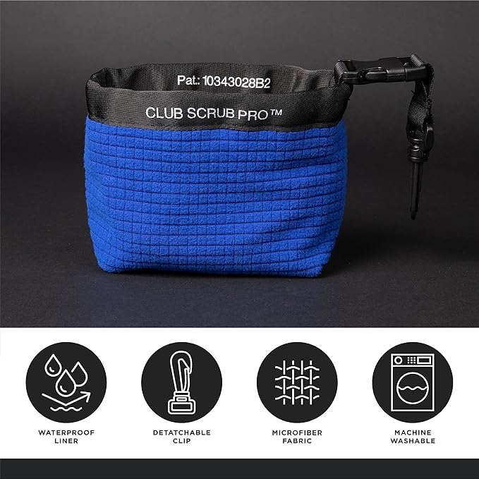 Golf Club and Golf Ball Cleaning Bag, Waterproof Clean Face Technology Liner, Detachable Clip, Machine Washable, Cleans Club Grooves, Dry Exterior (Neoprene or Microfiber Option Available)