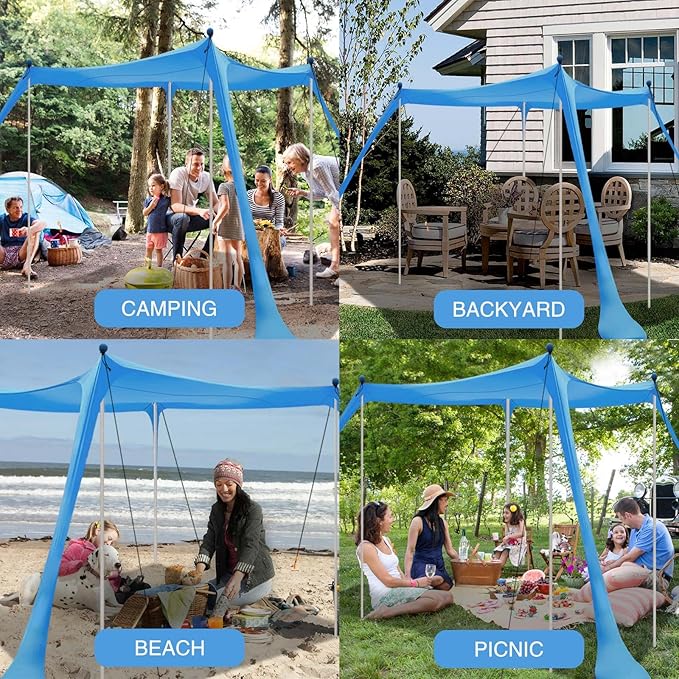 Beach Canopy, Beach Tent Sun Shelter with Beach Blanket,Beach Shade 11x11 FT with UPF 50+ UV Protection, Beach Sun Shade Canopy for Beach, Camping, Backyard and Picnics.