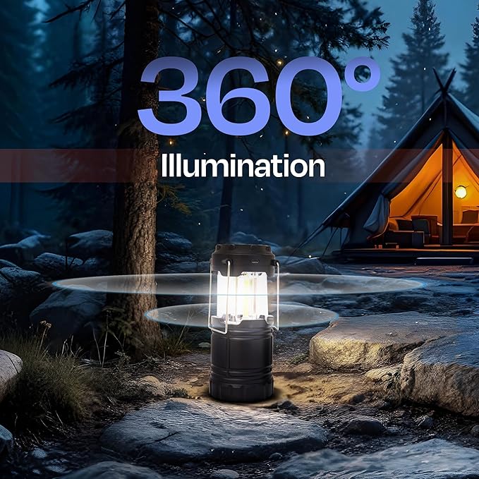 Rechargeable Camping Lanterns for Power Outages - Pack of 2 Waterproof LED Solar Lanterns for Camping Essentials, Hiking Gear, Battery Backup & Emergency Survival Kits