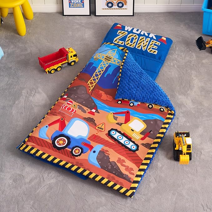 JOIEDOMI Toddler Nap Mat for Preschool 55''x30'' Sleeping Mat with Removable Pillow and Minky Blanket for Kids Ages 3-7 Roll Up Soft Kids Sleeping Bag for Boys Girls Kindergarten Daycare Sleepover