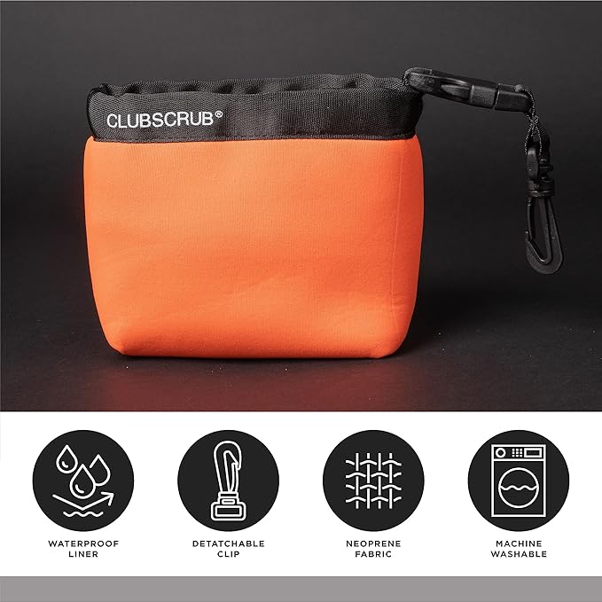 Golf Club and Golf Ball Cleaning Bag, Waterproof Clean Face Technology Liner, Detachable Clip, Machine Washable, Cleans Club Grooves, Dry Exterior (Neoprene or Microfiber Option Available)
