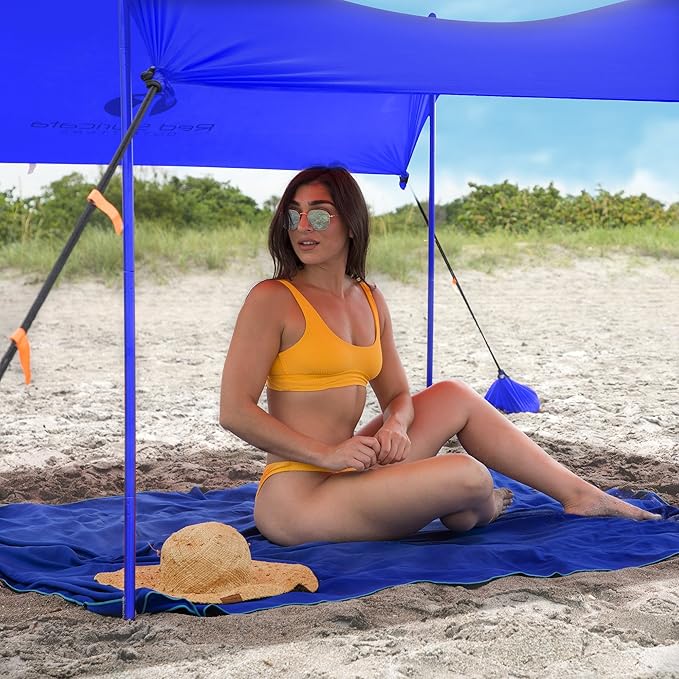 Red Suricata Family Beach Tent & Canopy, UPF50 Sun Shade, 4 Aluminum Poles, Sand Shovel, Large Portable Sun Shelter