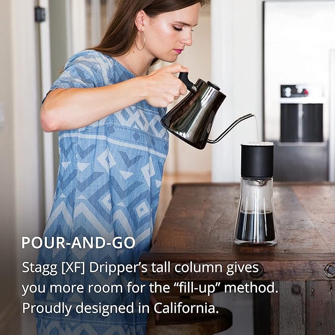 Fellow Stagg Pour-Over Dripper & Double Wall Glass Carafe Kit 20 oz [XF], Stainless Steel, Includes 20 Coffee Brewing Papers