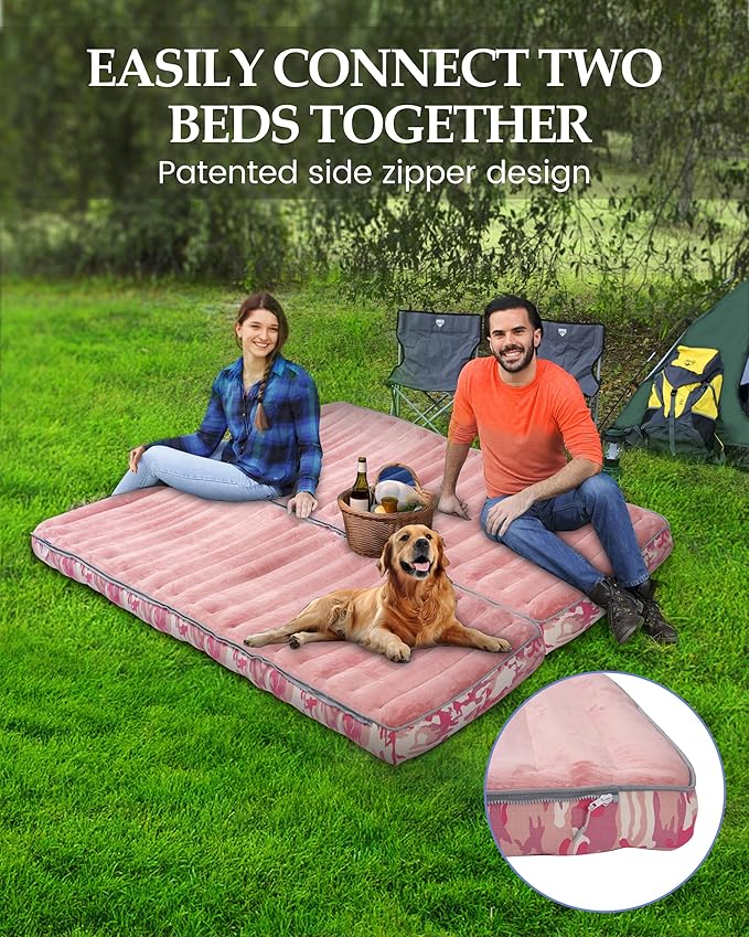 Inflatable Sleeping Pad for Camping, Extra-Thick 4.75 Inch Air Mattress with Soft Cotton Top, Machine Washable, Family Lightweight 4-Season Pad for Camping, Traveling & Hiking, Pink