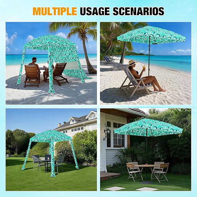 HOMEDEMO Beach Cabana UPF 50+, 6'×6' Beach Canopy, Easy Set up and Take Down, Cool Cabana Beach Tent with Sand Pockets, Side Wall Beach Shade Canopy Wind Waterproof for Kids, Family & Friends