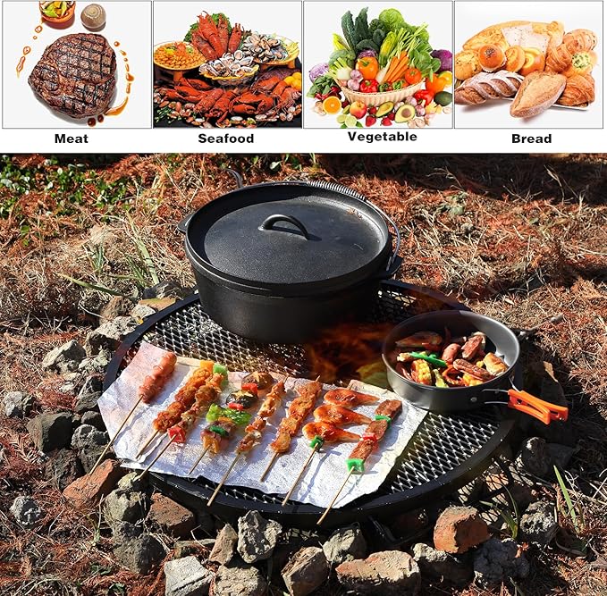 Lineslife X-Marks Fire Pit Cooking Grill Grates Portable, Heavy Duty Folding Round Campfire Grill Grate, Firepit Grill Grate with Handles for Outdoor BBQ Picnic, Black 24 Inch