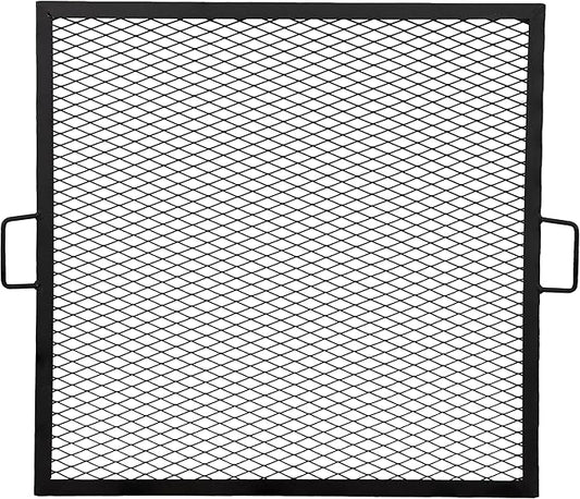 Sunnydaze X-Marks Fire Pit Cooking Grate - Outdoor Square Black Steel BBQ Campfire Grill with Handles - 30-Inch