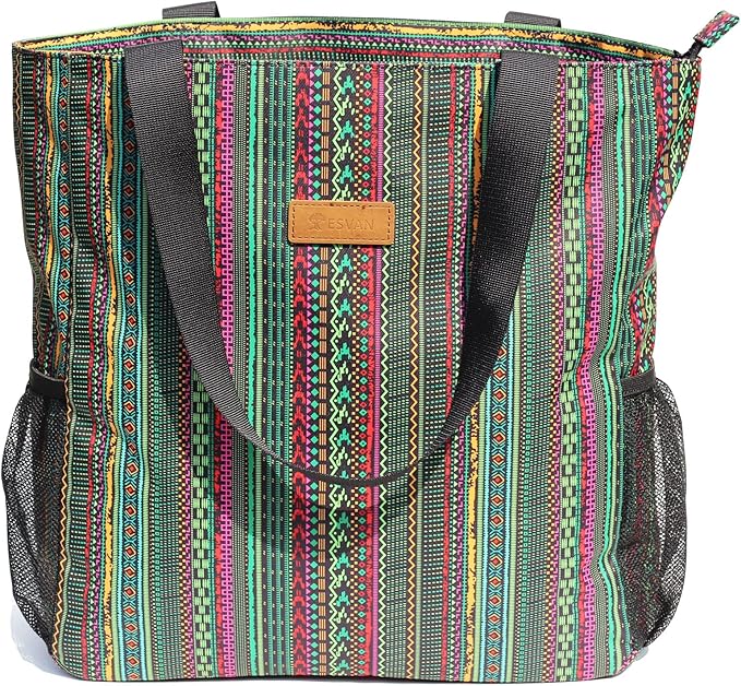 ESVAN Original Floral Water Resistant Large Tote Bag Shoulder Bag for Gym Beach Travel Daily Bags Upgraded