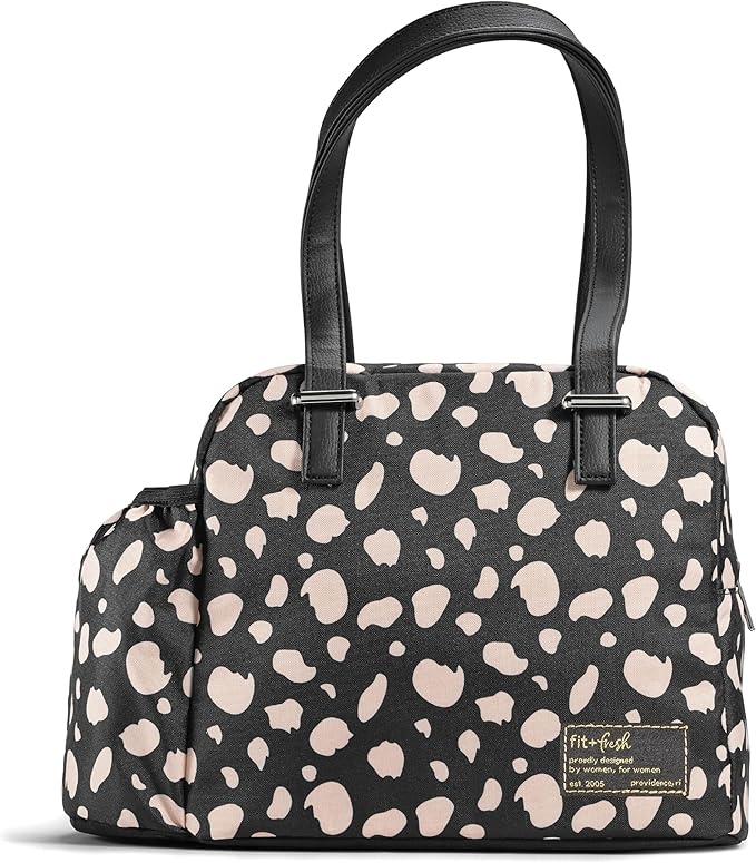 Fit & Fresh Lunch Bag For Women, Insulated Womens Lunch Bag For Work, Leakproof & Stain-Resistant Large Lunch Box For Women With Bottle Pocket, Long Straps, Zipper Closure Laketown Bag Black Cheetah
