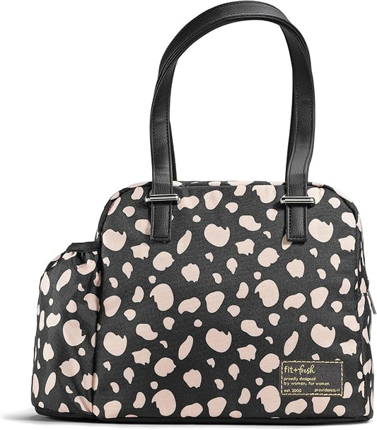 Fit & Fresh Lunch Bag For Women, Insulated Womens Lunch Bag For Work, Leakproof & Stain-Resistant Large Lunch Box For Women With Bottle Pocket, Long Straps, Zipper Closure Laketown Bag Black Cheetah