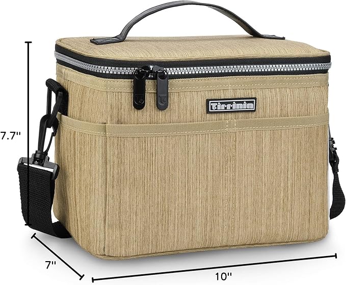 Tirrinia Insulated Lunch Box for Women Men, Leakproof Reusable Lunch Bag Containers for Adult,Working,Office,Lunch Soft Cooler Bag Tote for Picnic Hiking Beach,Khaki