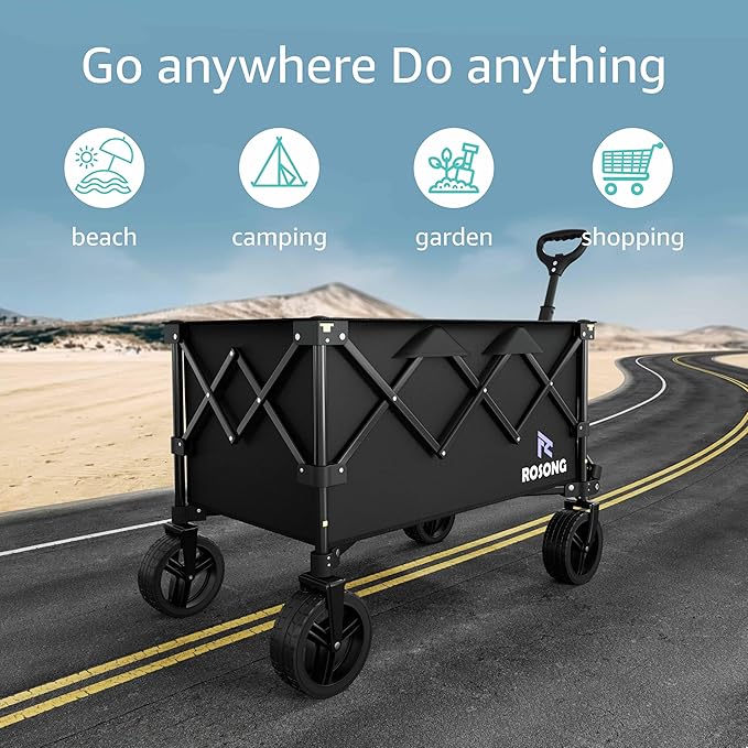 Folding Wagon Cart with Wheels Foldable - Collapsible Wagons Carts Heavy Duty, Fold Up Portable Utility Wagon for Grocery Beach Sports Fishing Camping Shopping, Carrito para Cargar Cosas Con Ruedas