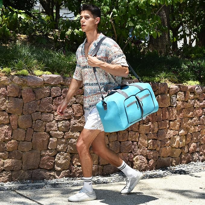 Dimayar 65L Travel Duffle Bag for Men Women - Foldable Duffel Bag with Shoes Compartment - Overnight Bags Waterproof & Tear Resistant(Mint Green)