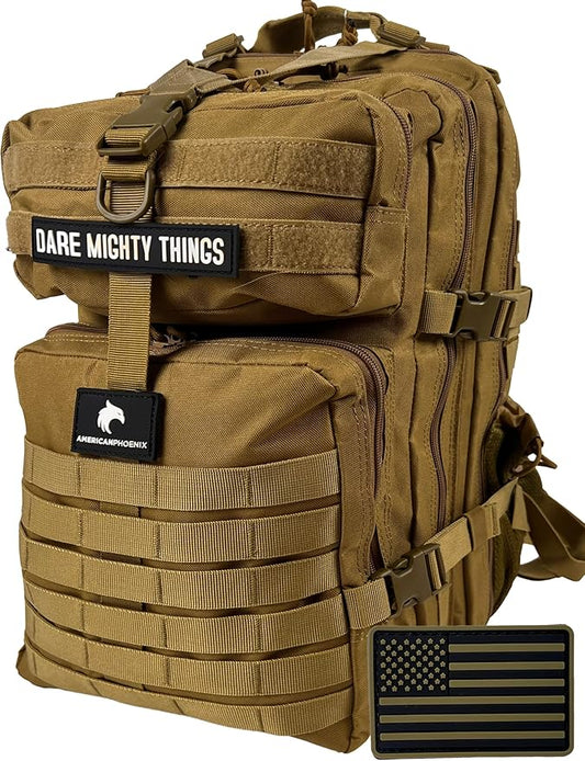 45L Elite Tactical Backpack | 3X Stronger Work & Military Backpack | Water Resistant and Heavy Duty | 3 Day MOLLE Bug Out Bag (Dune Brown)