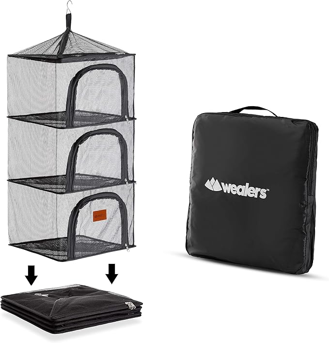 Wealers Outdoor Dry Net Storage and Food Screen 3-Tier Camping, Barbecue, Picnic Meal Protection Organizer | Faster Herb, Clothes, Dish Drying | Foldable (Hanging Dry Net)