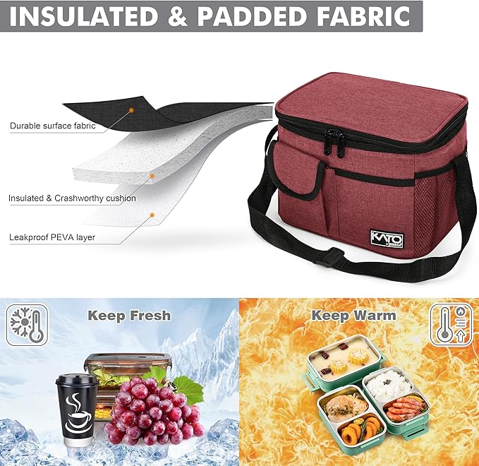 Tirrinia Insulated Lunch Box for Women Men, Leakproof Reusable Lunch Bag Containers for Adult,Working,Office,Lunch Soft Cooler Bag Tote for Picnic Hiking Beach,Red