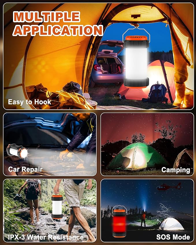 4000mAh LED Camping Lantern, Battery Powered LED with Reading Lamp, 3 Perfect Lantern Flashlight for Hurricane, Emergency, Survival Kits, Hiking, Fishing, Home