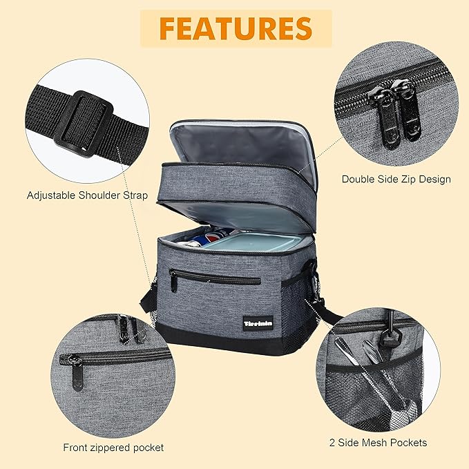 Tirrinia Large Insulated Lunch Bag for Men and Women, Adult Double-Layer Leakproof Reusable Grocery Bag, Office, Travel, Work Lunch Cooler Tote