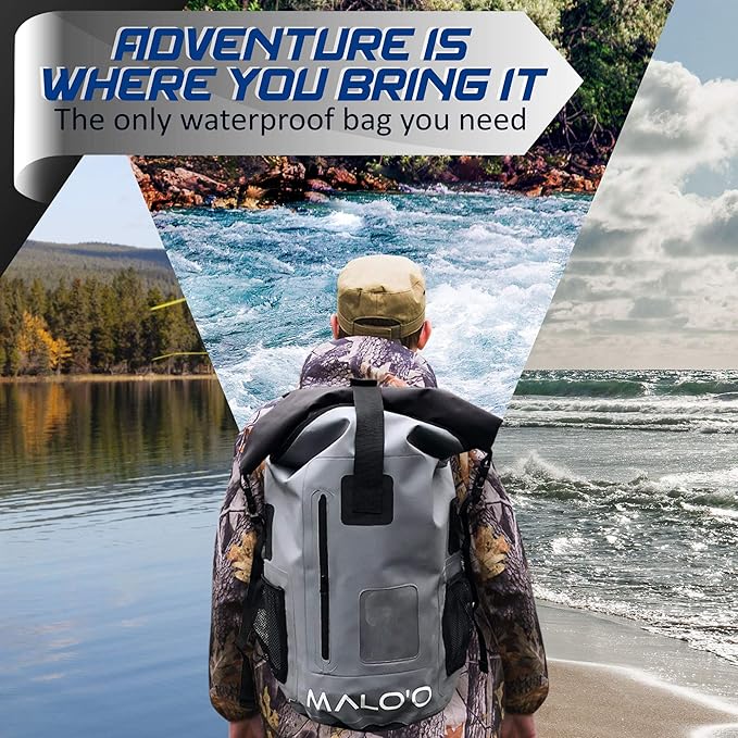 Malo'o 30L Waterproof Roll-Top Backpack - Ideal for Beach, Backpacking, Fishing, and Kayaking - Heavy-Duty Beach and Boat Accessory