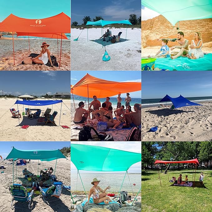 Red Suricata Family Beach Tent & Canopy, UPF50 Sun Shade, 4 Aluminum Poles, Sand Shovel, Large Portable Sun Shelter