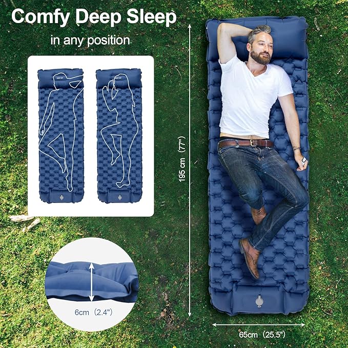 Night Cat Inflatable Sleeping Pads Mat Bed with Foot Pump and Pillow for Camping Backpacking Hiking Ultra-Light Compact Comfortable Extendable
