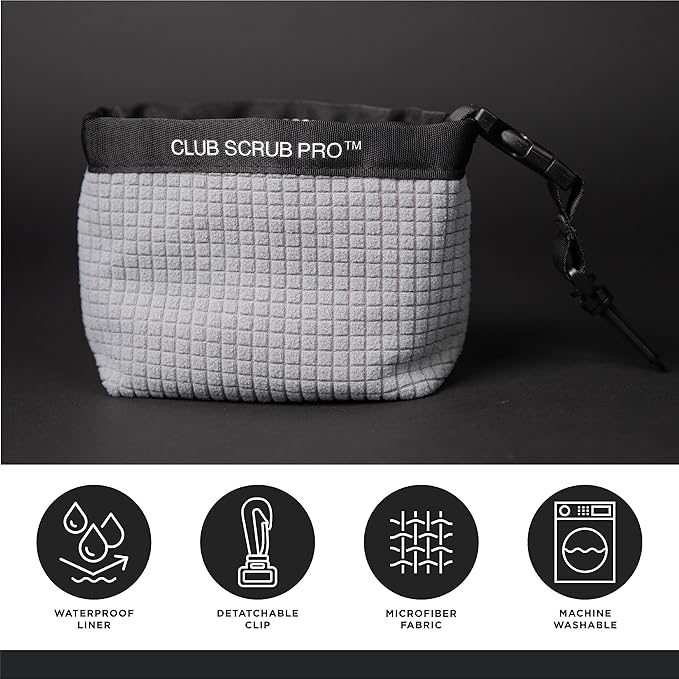 Golf Club and Golf Ball Cleaning Bag, Waterproof Clean Face Technology Liner, Detachable Clip, Machine Washable, Cleans Club Grooves, Dry Exterior (Neoprene or Microfiber Option Available)