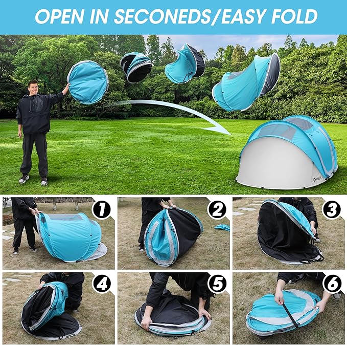 VILLEY 2 Person Easy Pop Up Tent, Waterproof Automatic Setup Instant Lightweight Camping Beach Tent with Carrying Bag for Camping, Hiking & Traveling