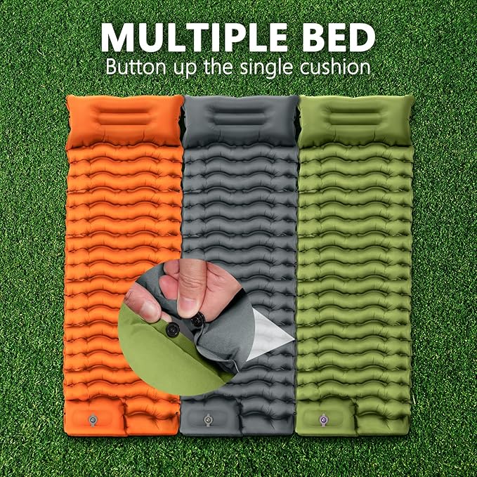 Sleeping Pad for Camping, Ultralight Inflatable Camping Mat with Pillow Built-in Foot Pump Sleeping Pads, Compact & Lightweight Camp Air Mattress for Backpacking, Hiking