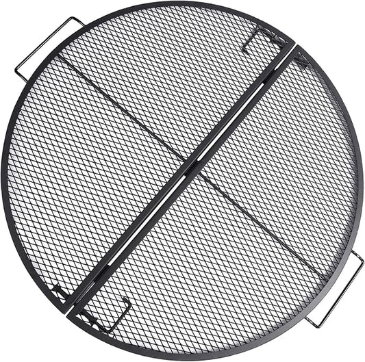 Lineslife X-Marks Fire Pit Cooking Grill Grates Portable, Heavy Duty Folding Round Campfire Grill Grate, Firepit Grill Grate with Handles for Outdoor BBQ Picnic, Black 36 Inch