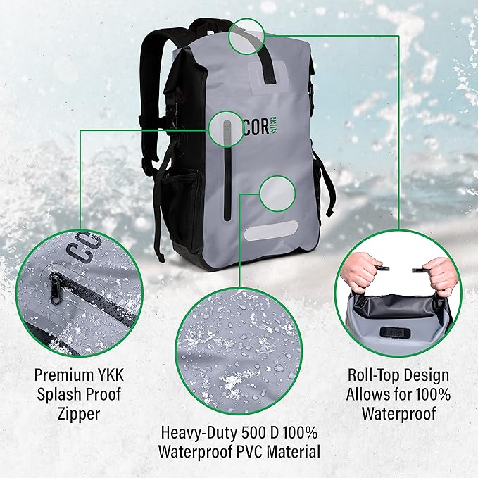 Waterproof Backpack with Laptop Sleeve | Heavy Duty Hiking, Kayak Dry Bag Backpack | Roll-Top Closure (40L Green)