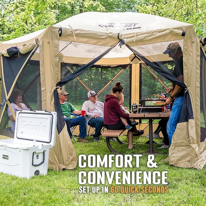 CLAM Pop Up Screen Tent, Outdoor Camping Gazebo Canopy, Escape, 11.5', Tan